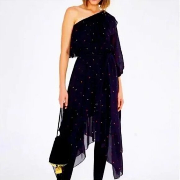 Farm Rio Black Dots One Shoulder Dress Size Medium NWT - Picture 2 of 15